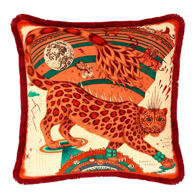 Snow Leopard Luxury Velvet Cushion 46x46cm, Flame