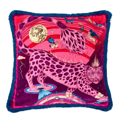 Snow Leopard Luxury Velvet Cushion 46x46cm, Berry