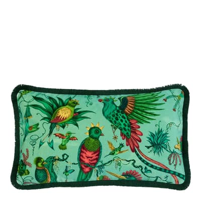 Quetzal Luxury Velvet Bolster Cushion 29x49cm, Aqua