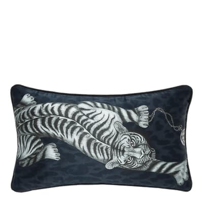 Tigris Silk Bolster Cushion 29x49cm, Navy