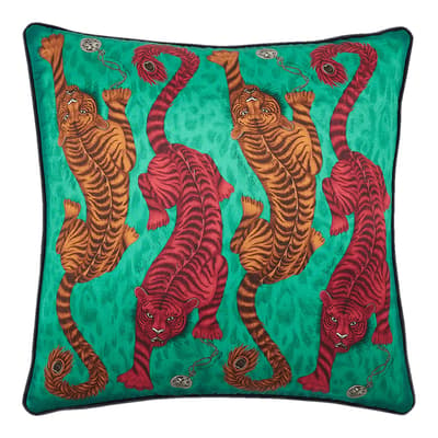 Tigris Silk Cushion 46x46cm, Teal