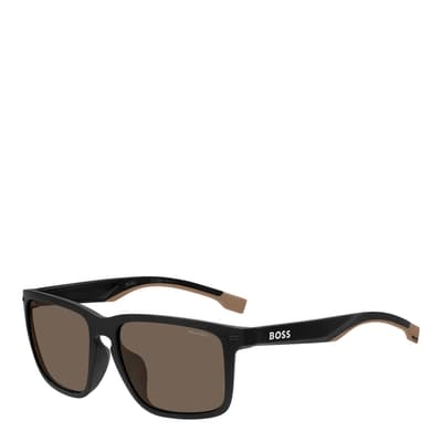 Matte Black Beige Rectangular Sunglasses 59mm