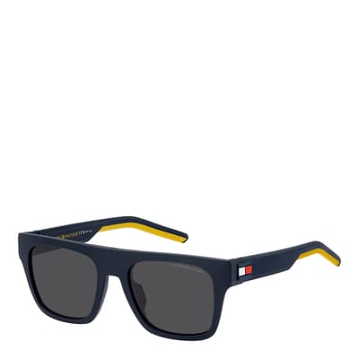 Matte Blue Yellow Rectangular Flat Top Sunglasses 52mm