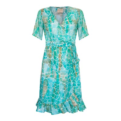 Aqua Pebbles Mini Ruffle Wrap Dress