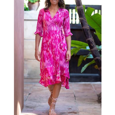 Magical Magenta Midi Ruffle Wrap Dress