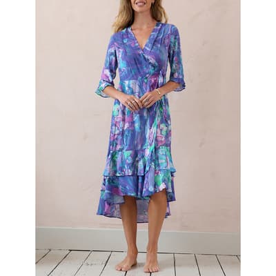 Ocean Current Midi Ruffle Wrap Dress