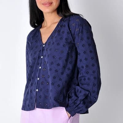 Navy Perranport Cotton Blouse