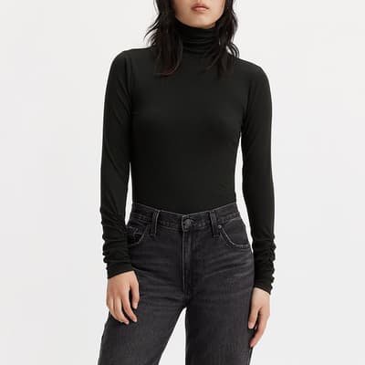 Black Ruched Turtleneck Top