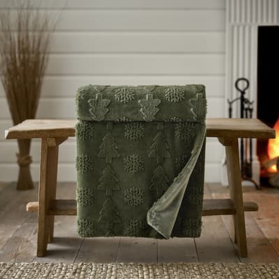 Winter Forest Faux Fur Throw 130x150cm, Green