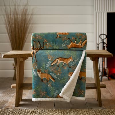 Fox and Deer Throw 140x180cm, Dark Green