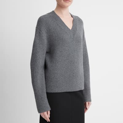 Grey V-Neck Wool Blend Jumper