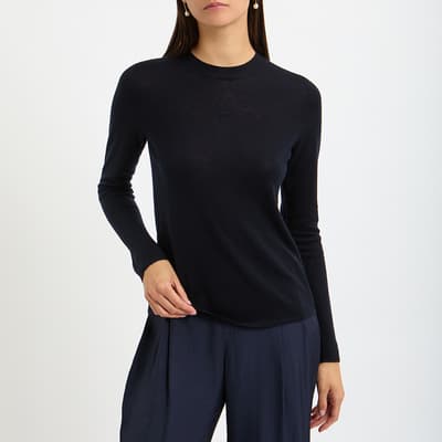 Navy Wool & Cashmere Blend Seamless Sweater 