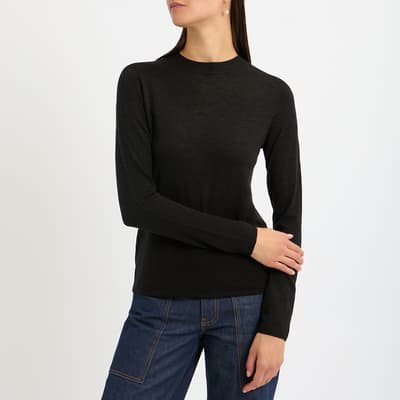 Dark Grey Wool & Cashmere Blend Seamless Sweater 