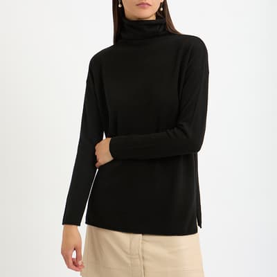 Black Wool Blend Turtleneck Tunic