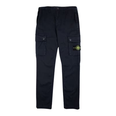 Navy Cargo Stretch Cotton Blend Trousers