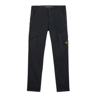 Black Cargo Stretch Cotton Blend Trousers