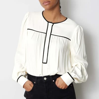 White Contrast Trim Blouse