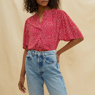 Red Floating Floral Blouse