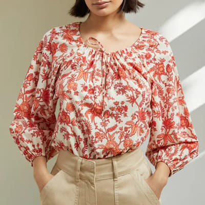 Red Lila Botanical Cotton Top