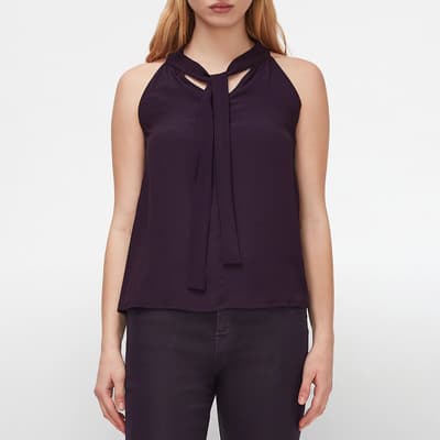 Purple Halter Neck Silk Blend Top 