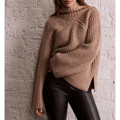 Camel Wool Blend Chunky Knit Jumper      