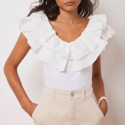 White Ruffle V-Neck Vest      