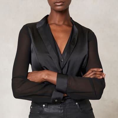 Black Satin Tux Blouse        