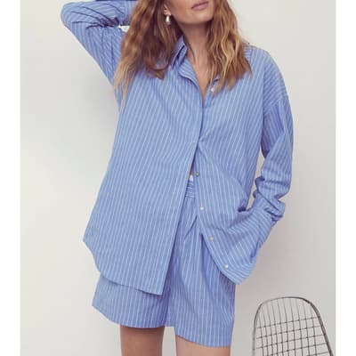 Blue Stripe Shirt & Short Cotton Set      