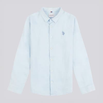 Boy's Pale Blue Linen Blend Long Sleeve Shirt