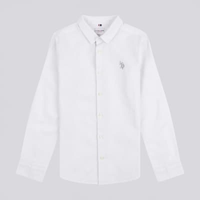 Boy's White Linen Blend Long Sleeve Shirt