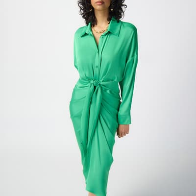 Green Shirt Tie Midi Dress