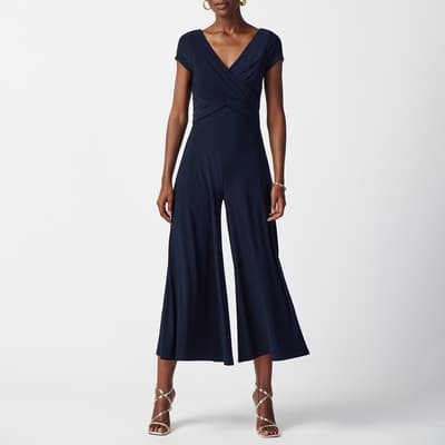 Navy V-neck Fitted Jumpsuit