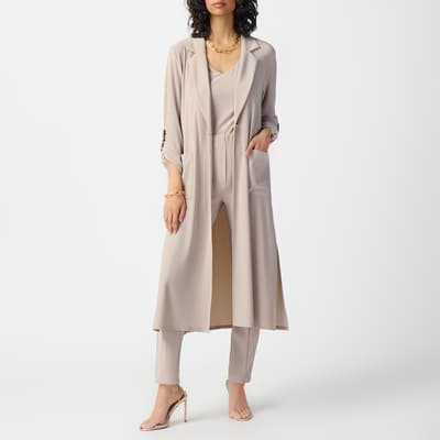 Beige Draped Longline Coat