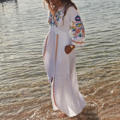 White Una Linen Embroidered Dress