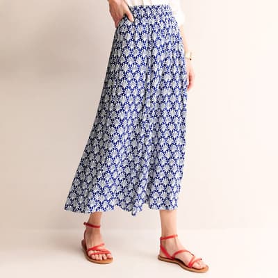 Navy Crinkle Midi Skirt