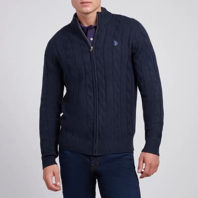 Navy Cable Knit Full Zip Jumper