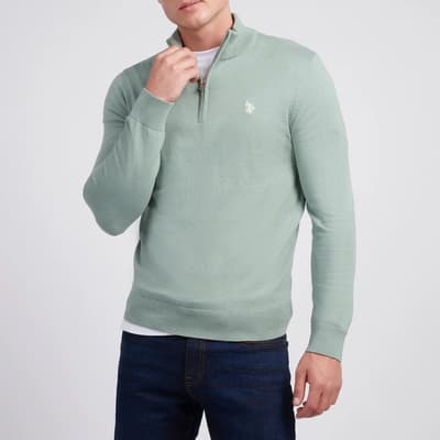 Sage Half Zip Cotton Blend Jumper