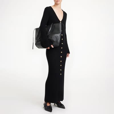 Black Wool Blend Colea Button Maxi Dress