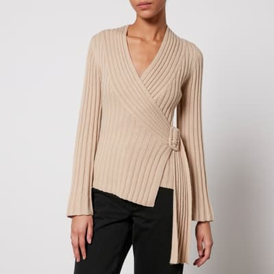 Beige Merino Wool Jeyda Wrap Jumper