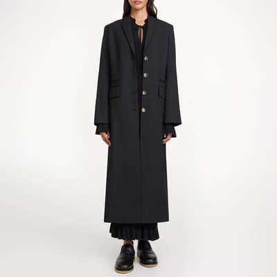 Black Wool Blend Poppie Button Coat