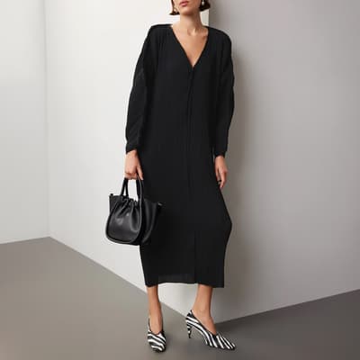 Black Dalya V Neck Midi Dress