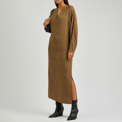 Camel Estel V Neck Midi Dress