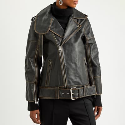 Black Leather Beatrisse Biker Jacket