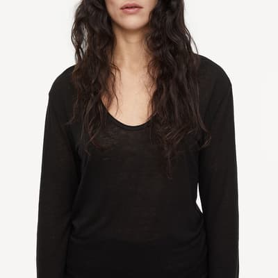 Black Linen Blend Amalou Top