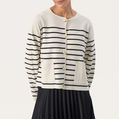 Cream/Navy Stripe Elodie Button Cardigan