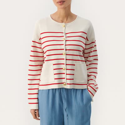 Cream/Red Stripe Elodie Button Cardigan