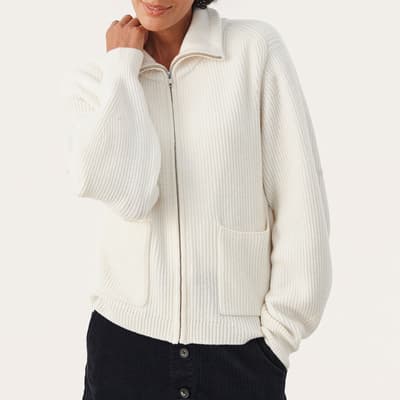 White Wool Candace Zip Cardigan