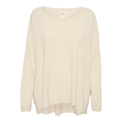 White Wool Blend Tila Drop Hem Jumper