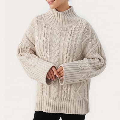 Beige Wool Blend Denali Funnel Neck Jumper