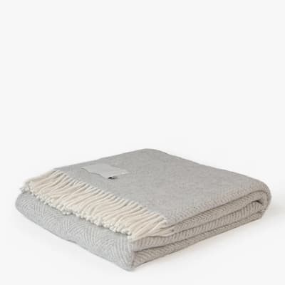 Luxury Pure Wool Herringbone Throw, Oatmeal/Cream